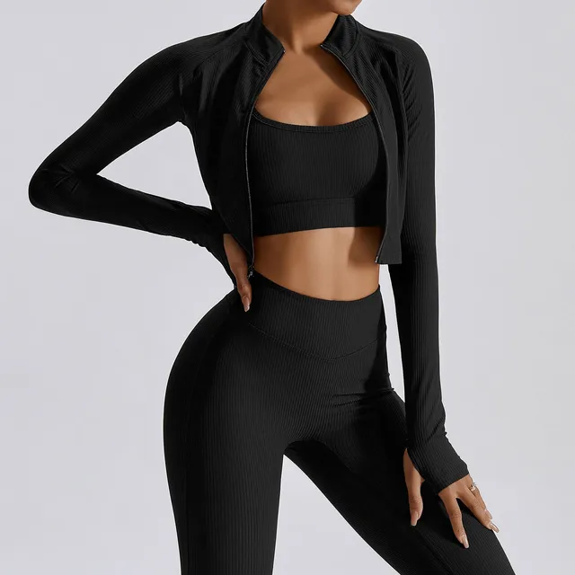 Full Zip-up Workout Running Fitness Jacket with Thumb Holes Stretchy Fitted  Crop Tops Activewear-Zieline