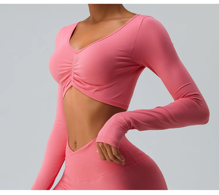 Sexy Long Sleeve Yoga Breathable Quick Dry Sportswear Workou Fitness Crop Top -Zieline