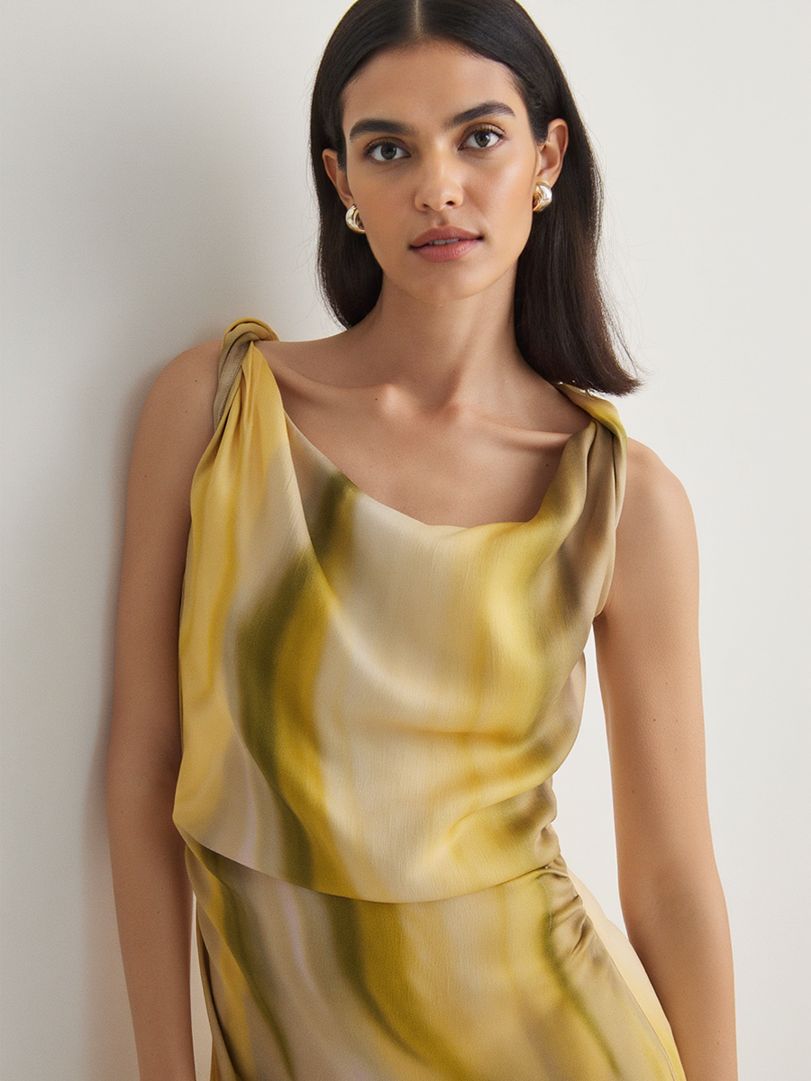 Striped Wave Print Women Maxi Dress