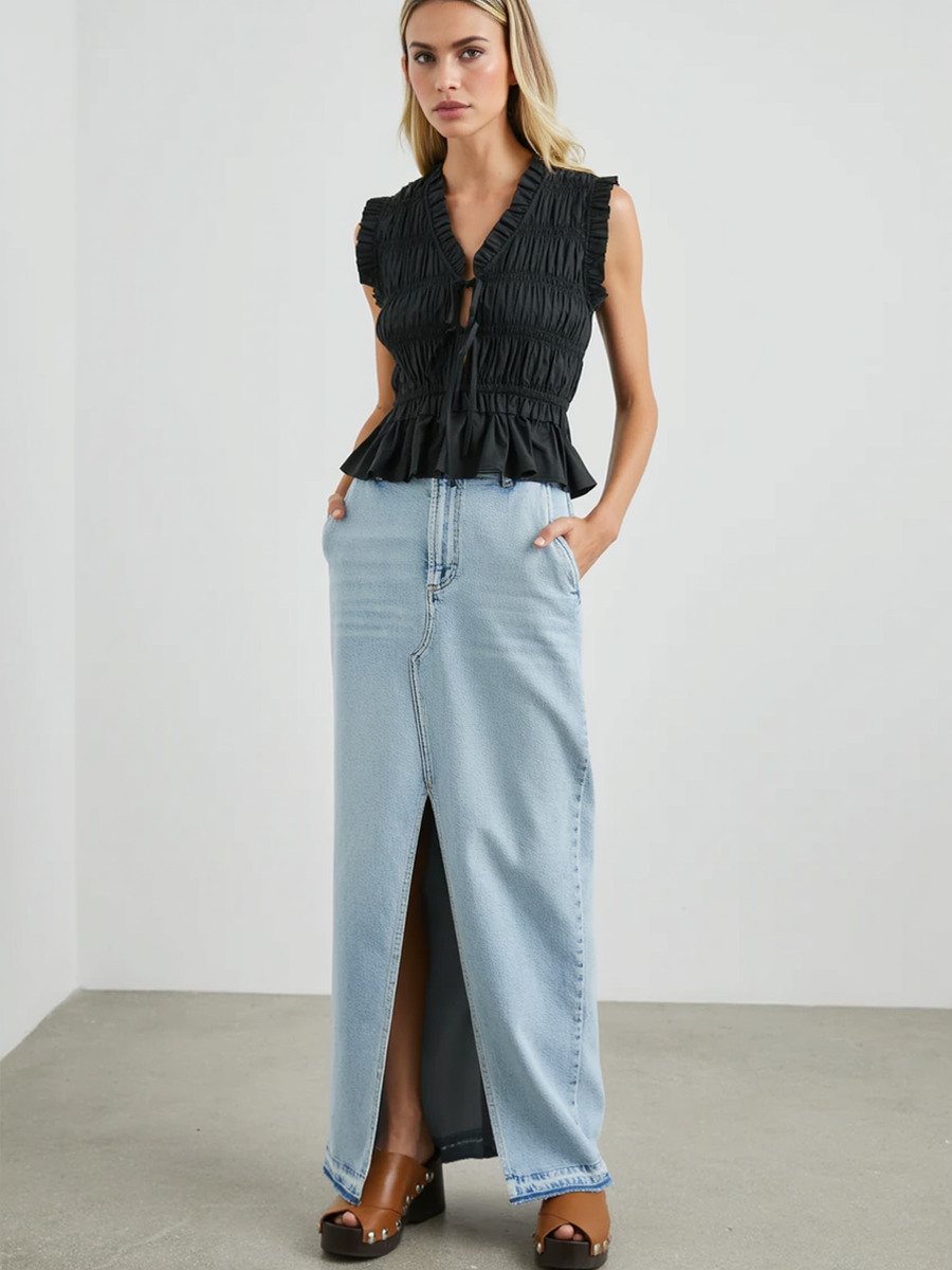 Women Denim Long Skirt With Slit