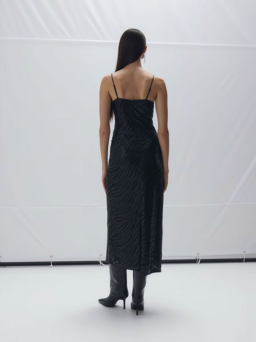 V Neck Vertical Striped Sequin Woemn Maxi Dress