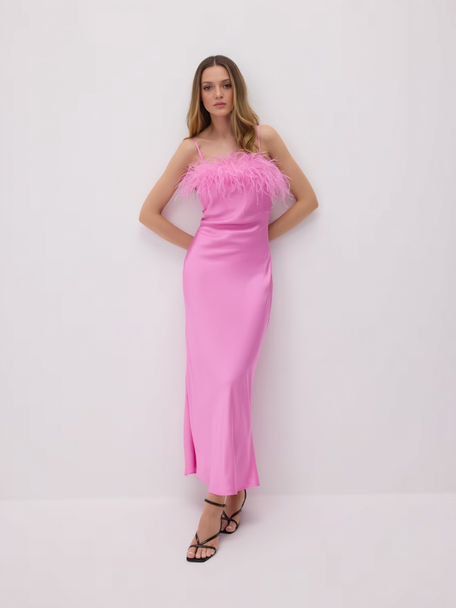Premium Satin Pink Party Dress for Women