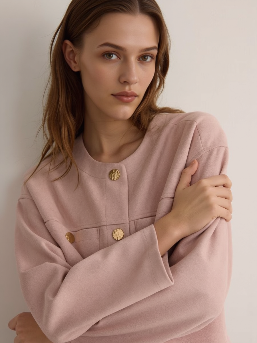 Premium Faux Suede Cropped Button Jacket