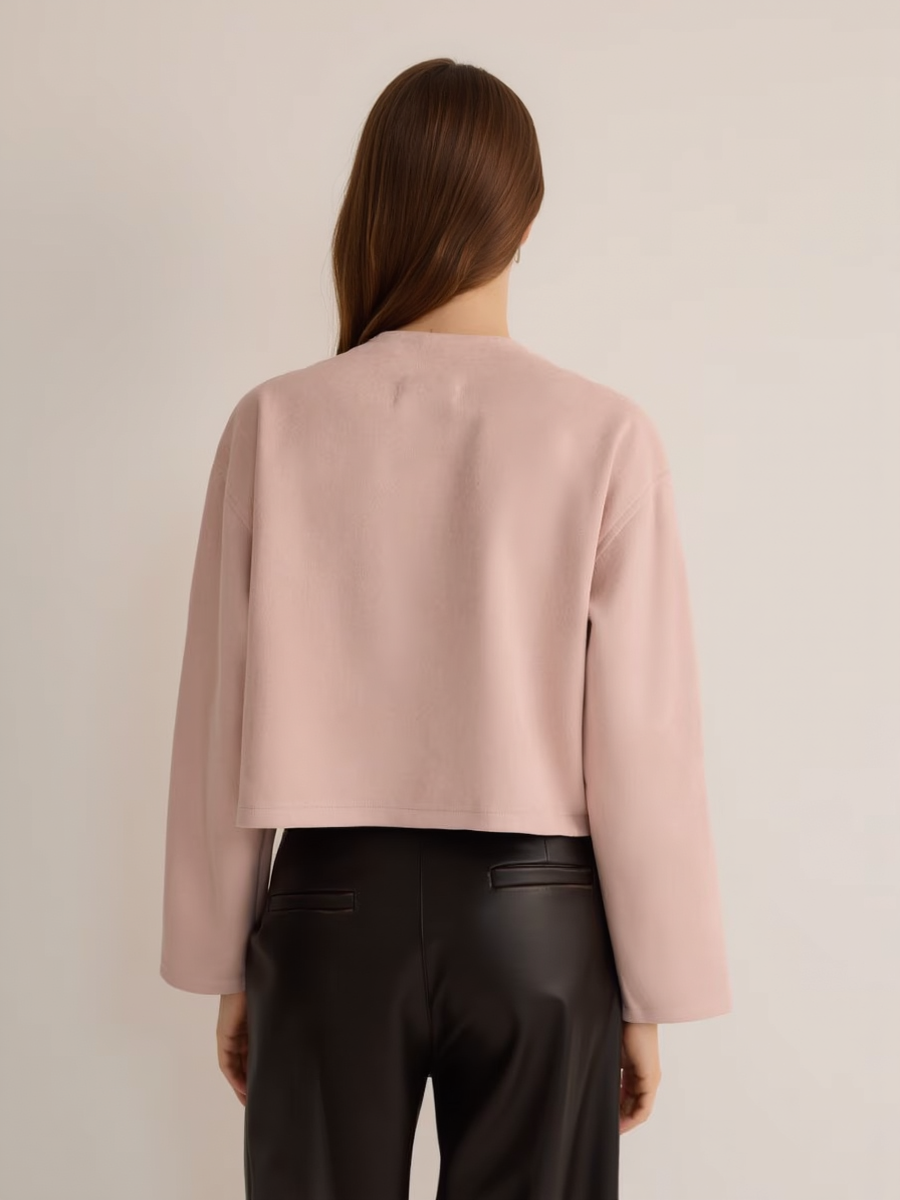 Premium Faux Suede Cropped Button Jacket