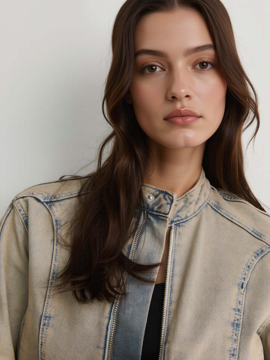 Dirty Wash Denim Cropped Jacket