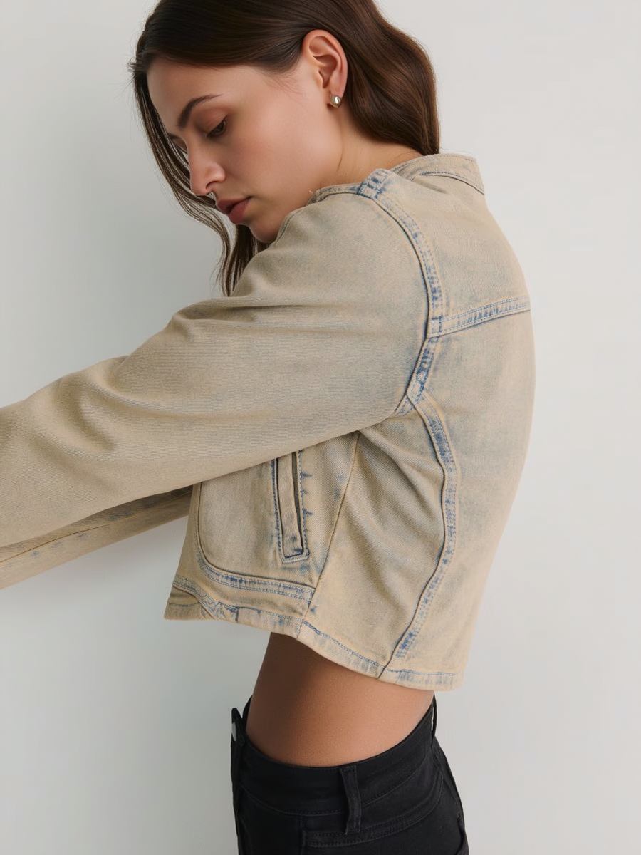 Dirty Wash Denim Cropped Jacket