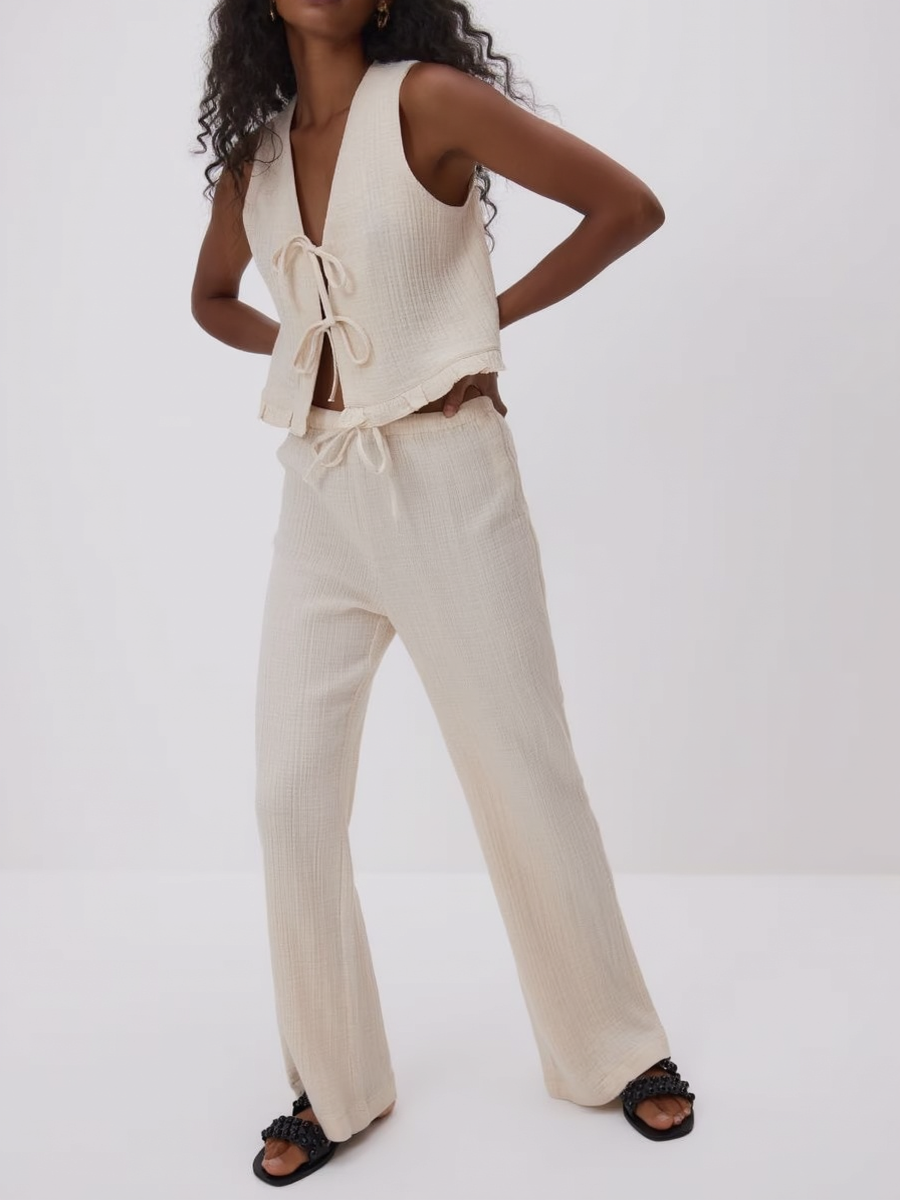 Linen Tied Vest and Pants Set