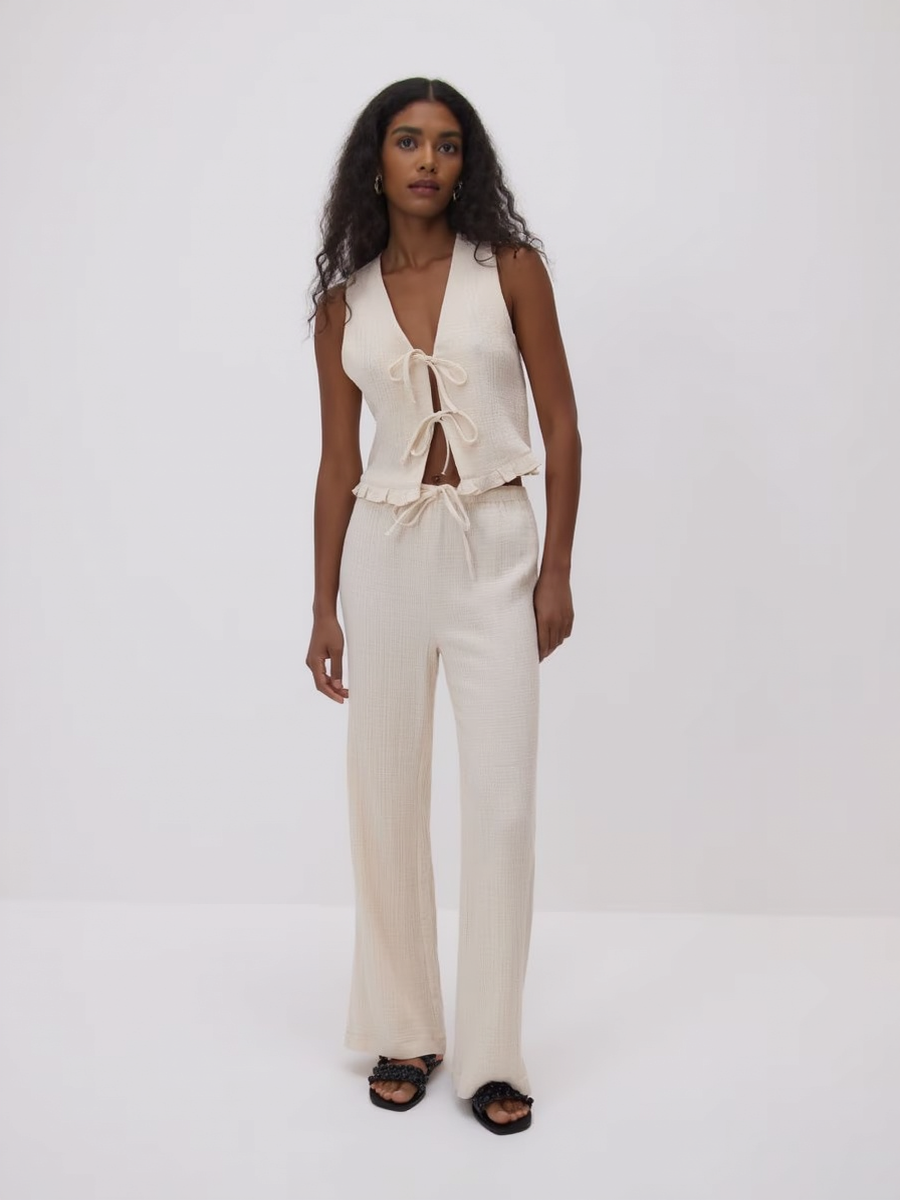 Linen Tied Vest and Pants Set