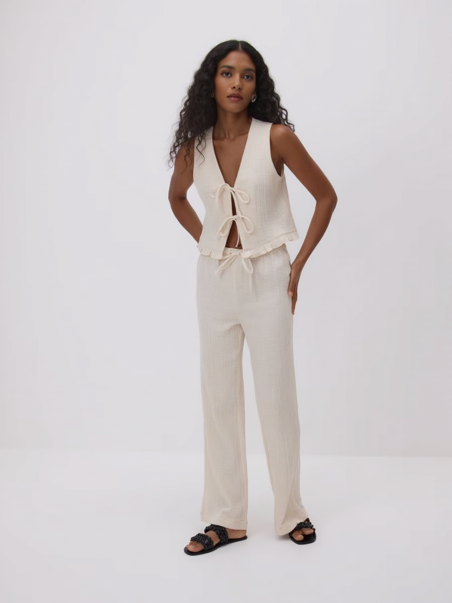 Linen Tied Vest and Pants Set