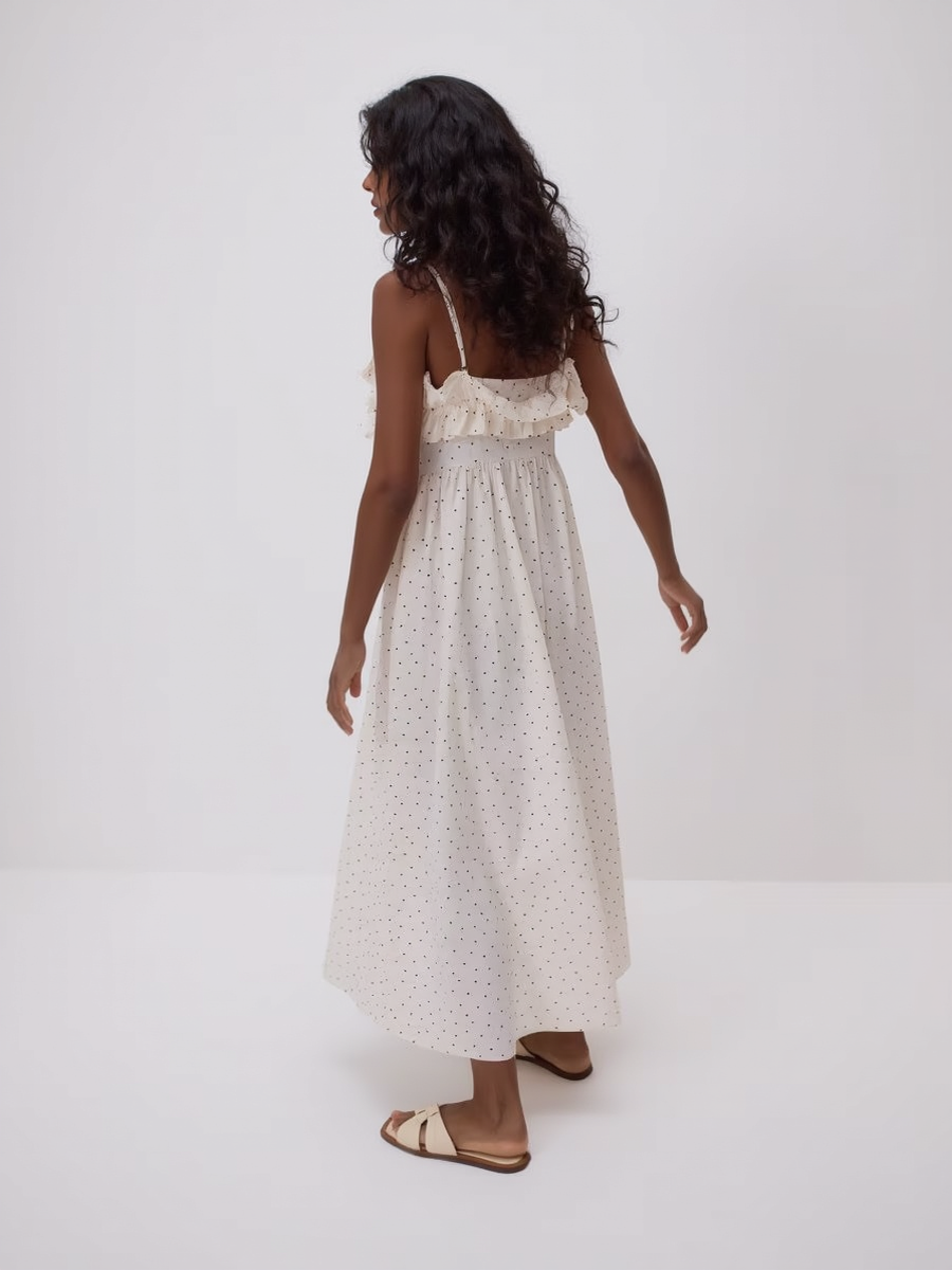 Cotton Ruffled Polka Dot Print Dress