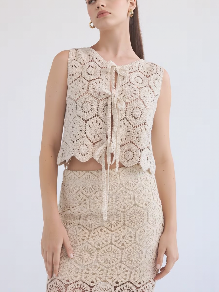 Cutout Lace-Up Vest and Maxi Skirt Set