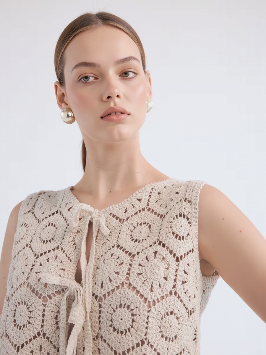 Cutout Lace-Up Vest and Maxi Skirt Set