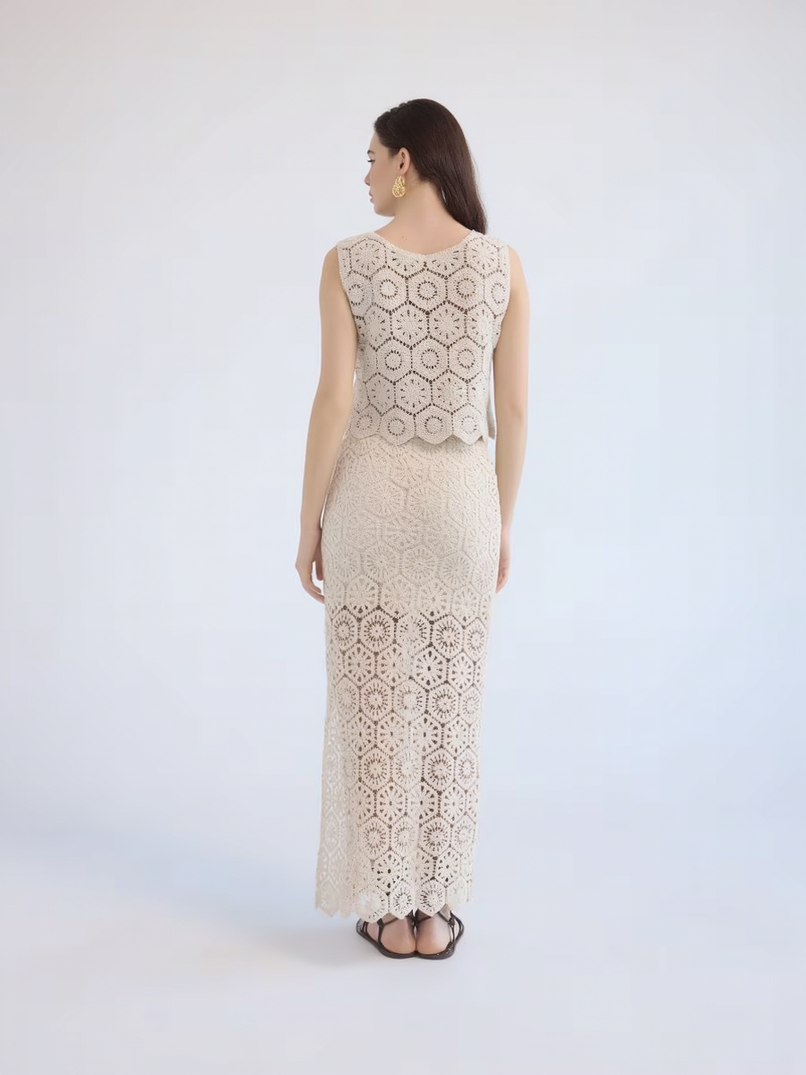 Cutout Lace-Up Vest and Maxi Skirt Set