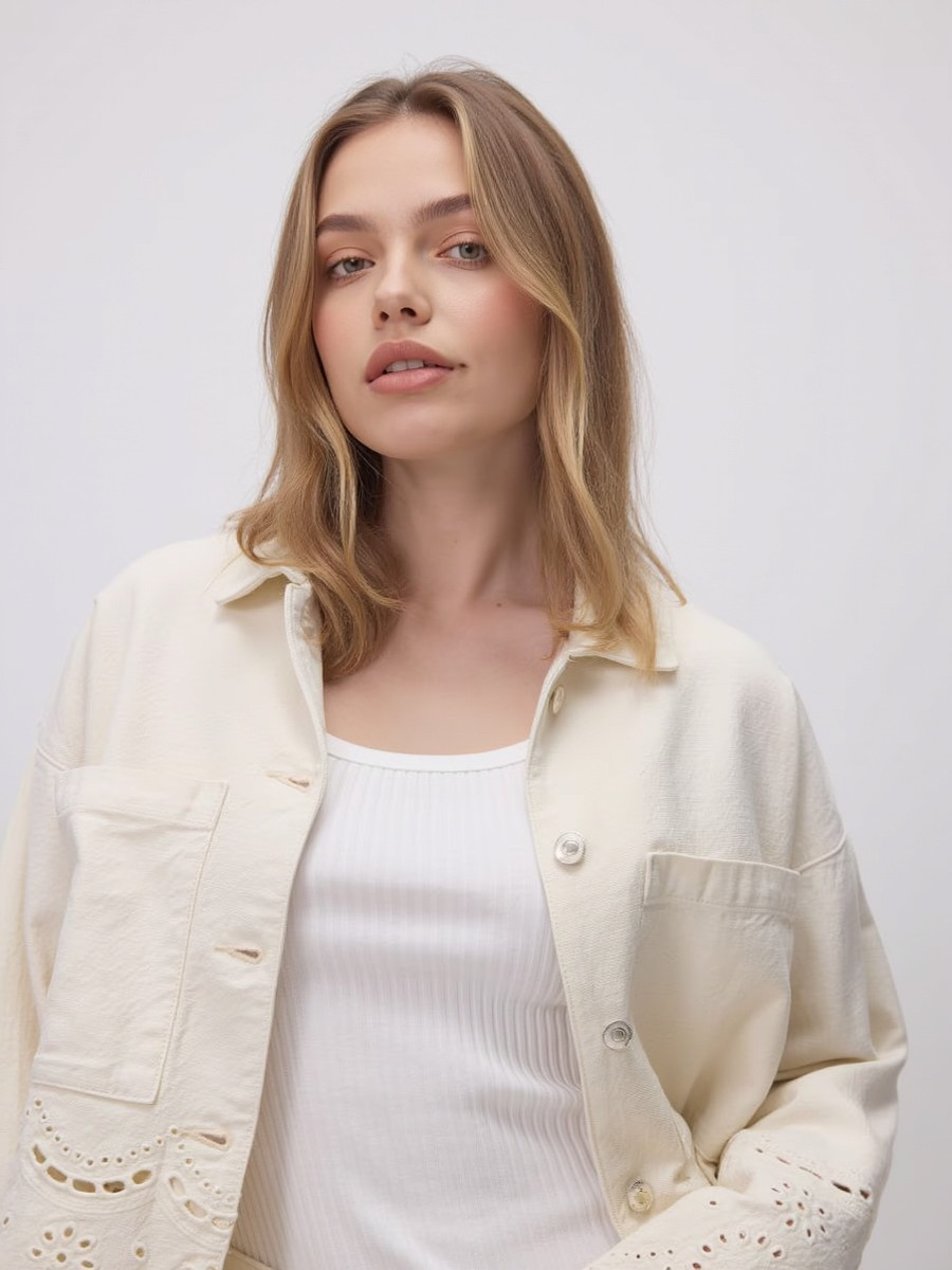 Embroidered Hem Lapel Cropped Jacket