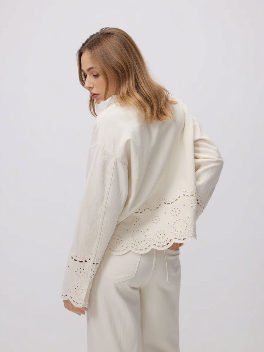 Embroidered Hem Lapel Cropped Jacket