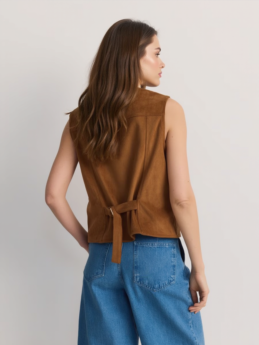 Faux Suede Sleeveless Vest Jacket