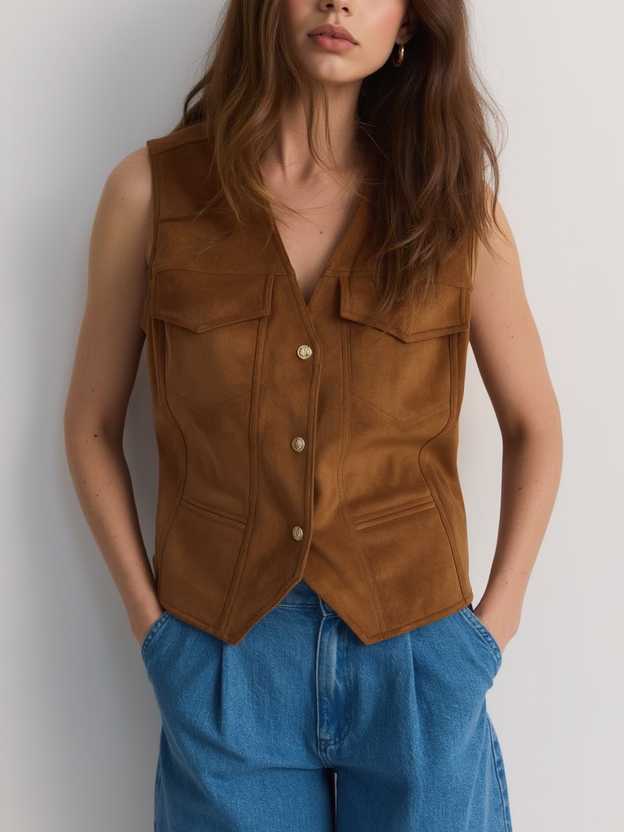 Faux Suede Sleeveless Vest Jacket