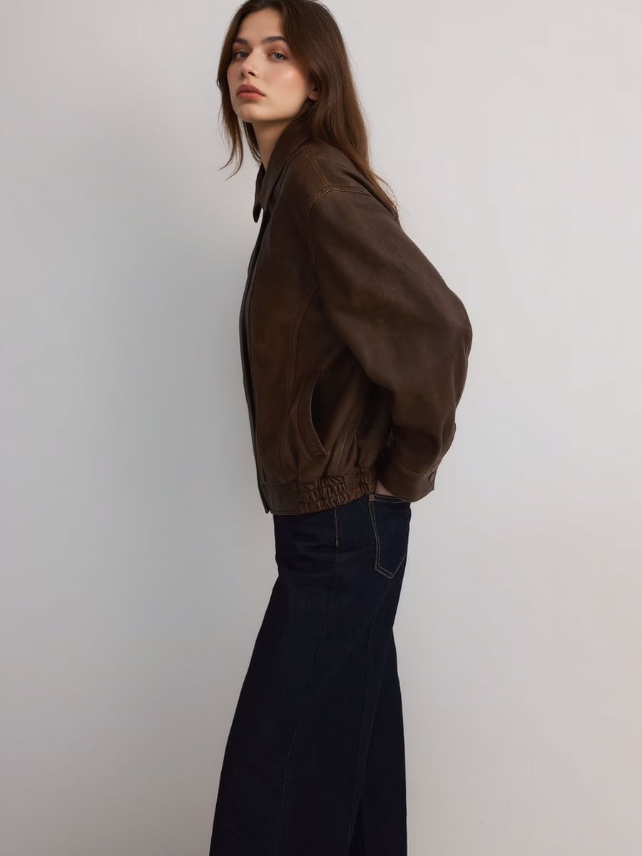 Vintage Brown Faux Leather Oversize Jacket