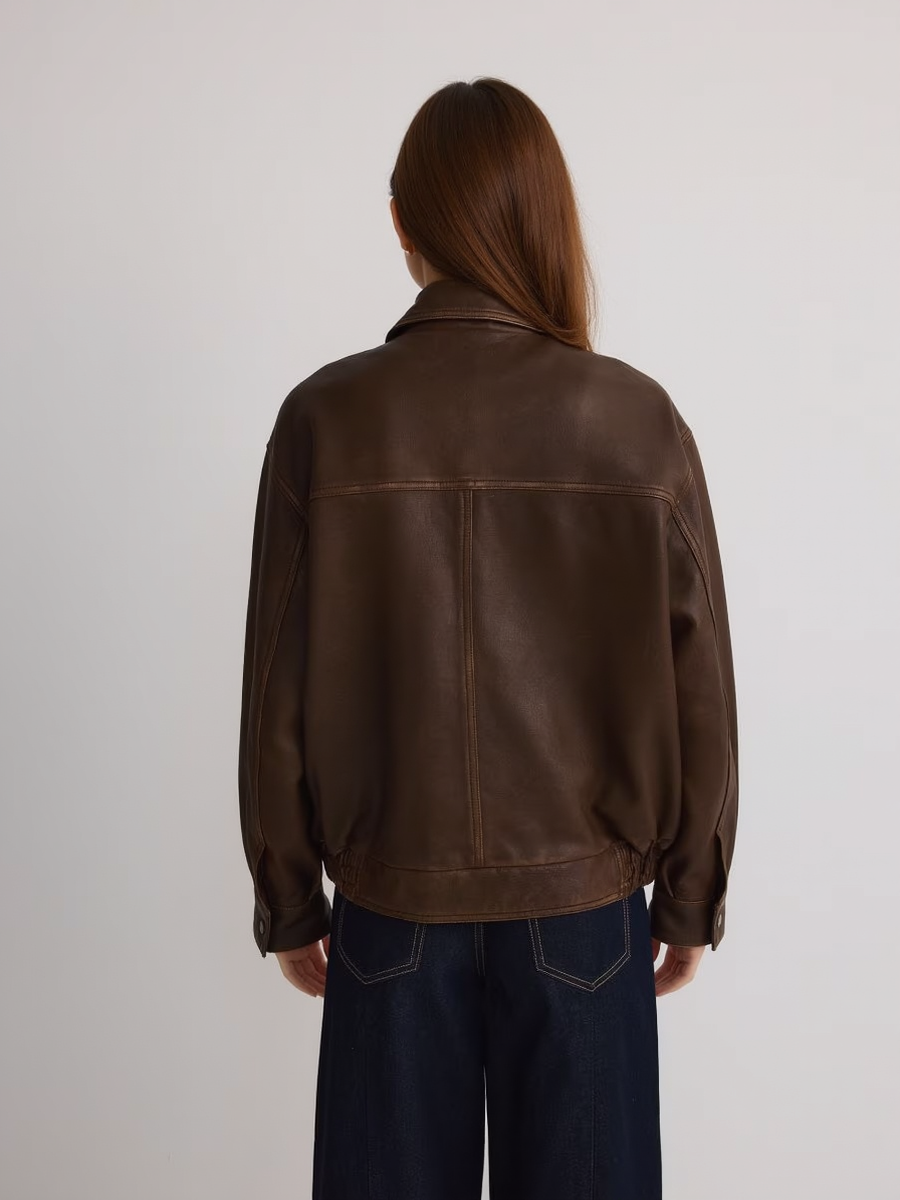 Vintage Brown Faux Leather Oversize Jacket