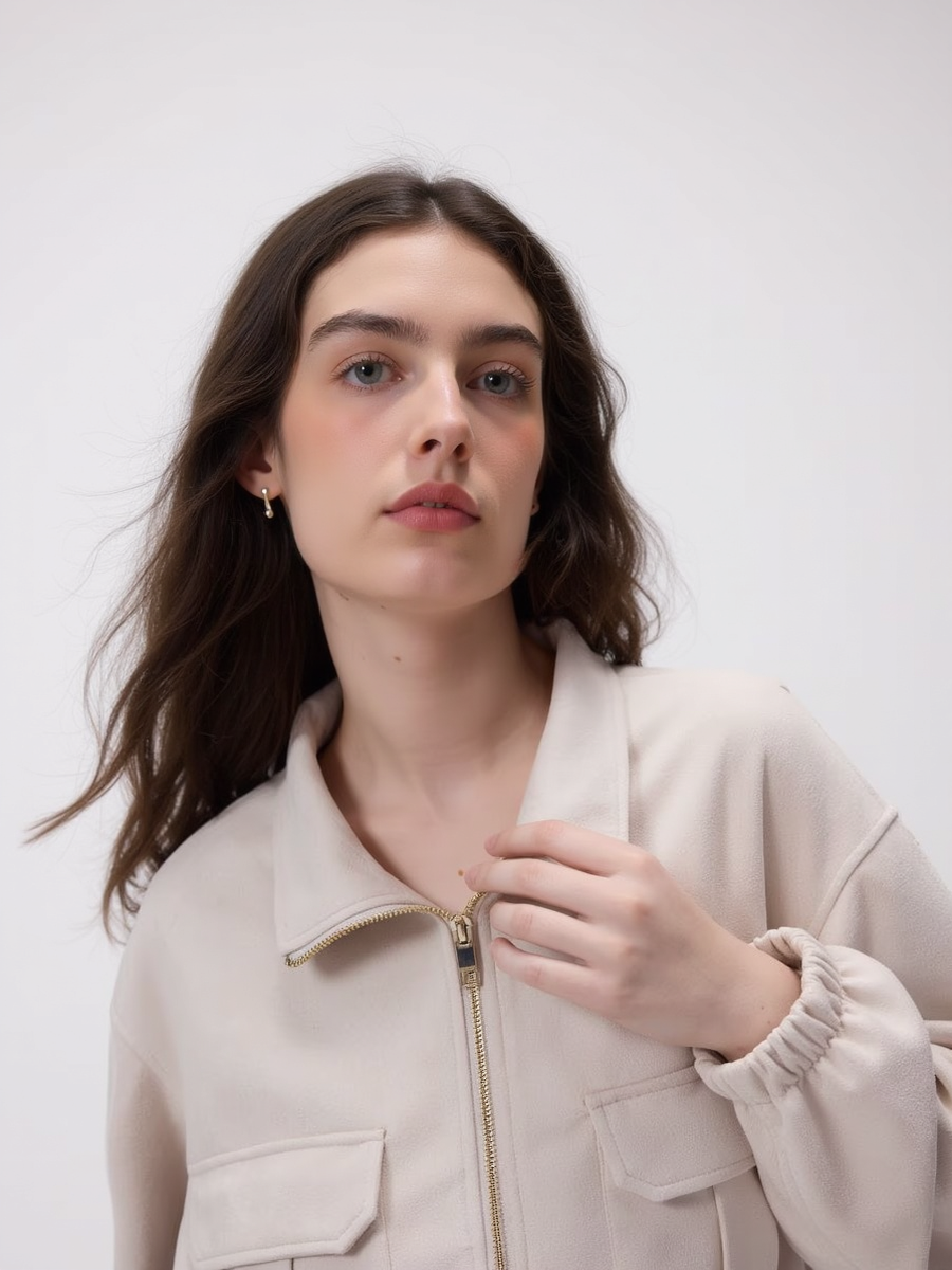 Faux Suede Zip-up Oversize Jacket