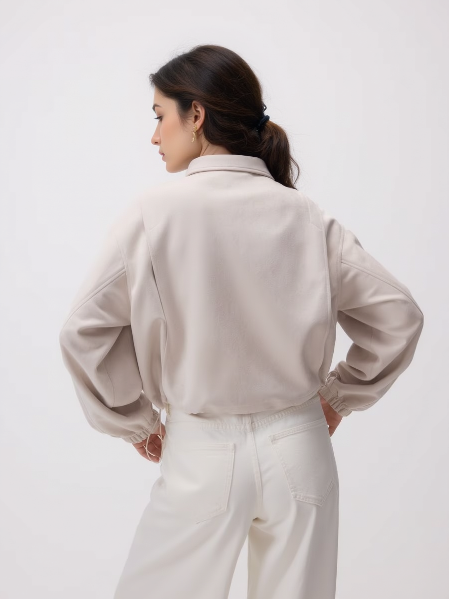 Faux Suede Zip-up Oversize Jacket