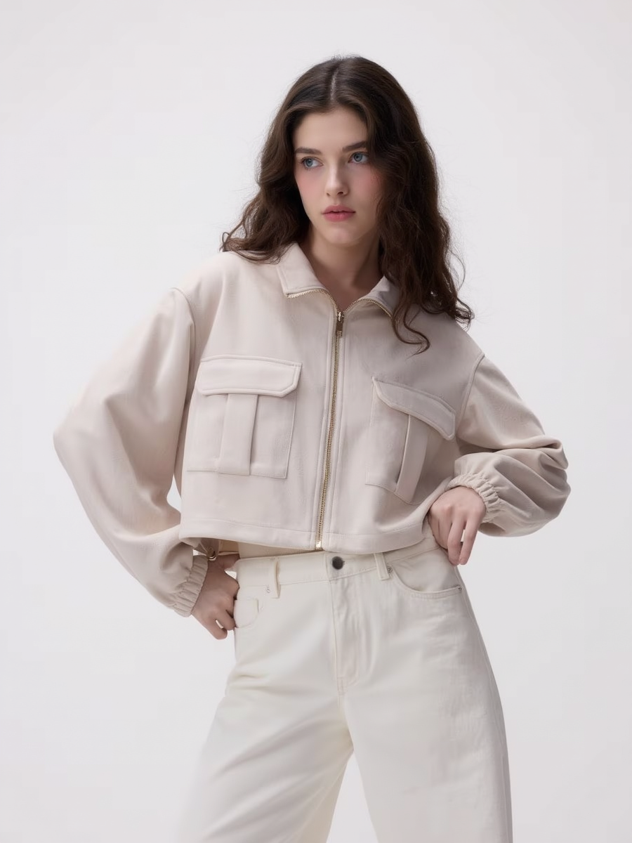 Faux Suede Zip-up Oversize Jacket