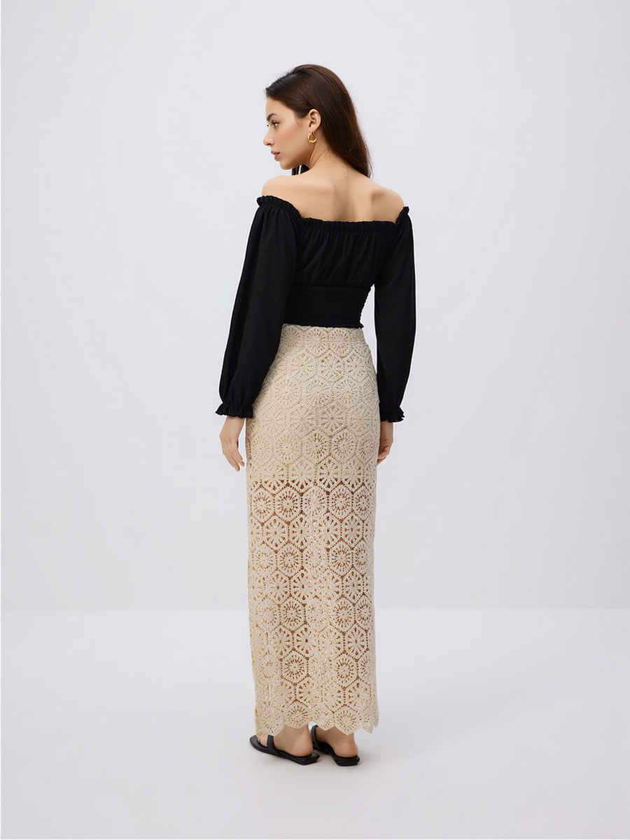 Off-Shoulder Backless Ruffled Blouse