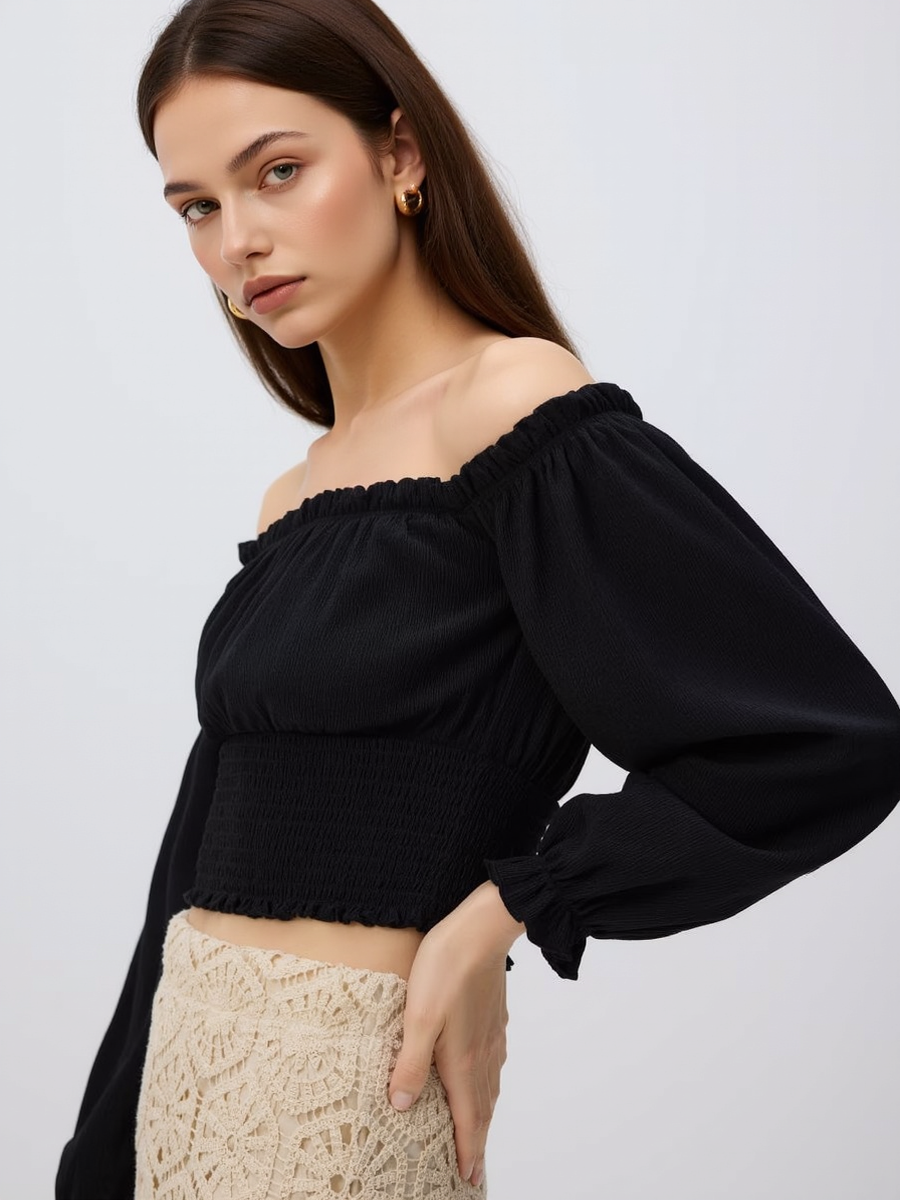 Off-Shoulder Backless Ruffled Blouse