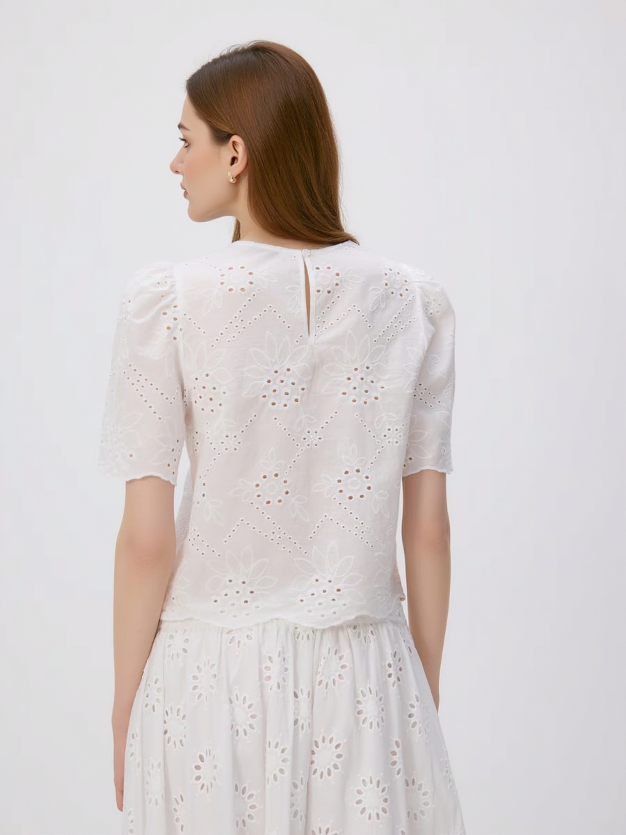 Puff Sleeve Openwork Blouse and Skirt Set