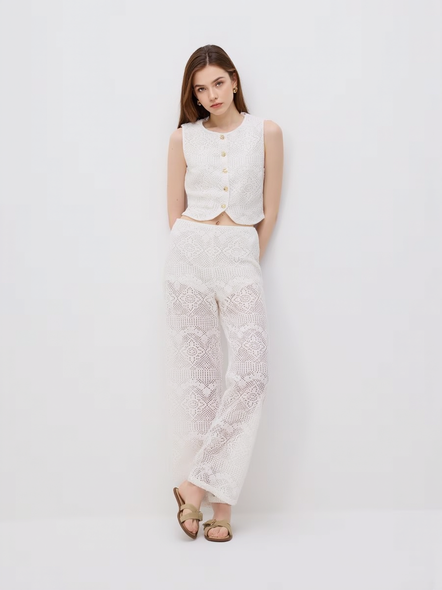 Openwork Pattern Vest And Pants Set