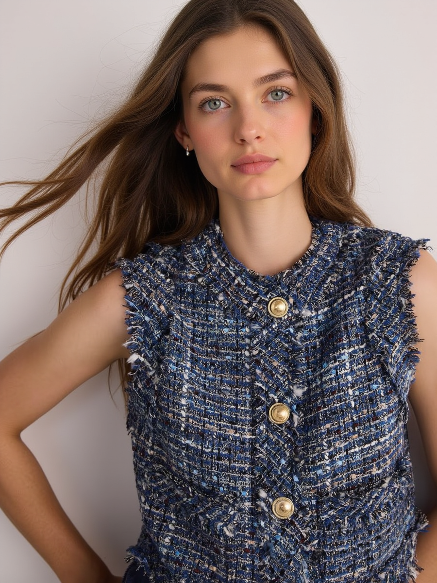 Cotton Blend Sleeveless Vest Jacket