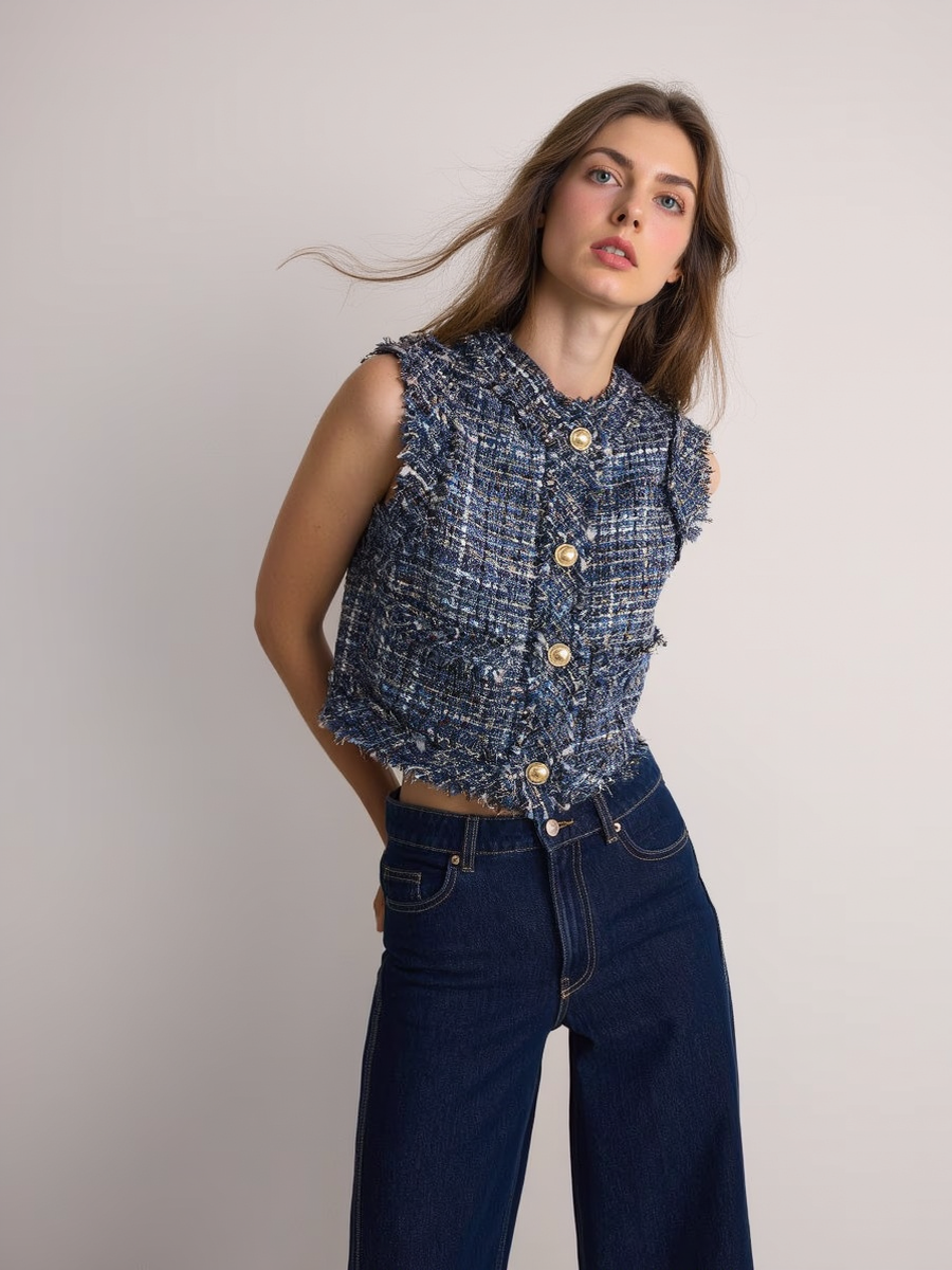 Cotton Blend Sleeveless Vest Jacket