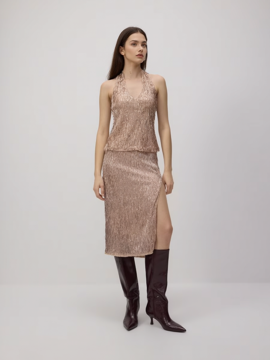 Halter Back Sequin Top and Skirt Set