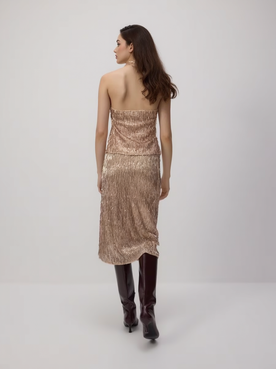 Halter Back Sequin Top and Skirt Set
