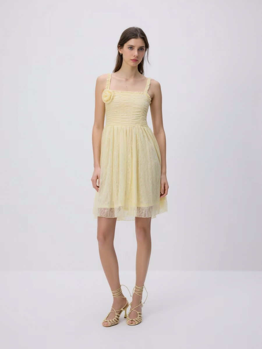 Lace Flower Embellished Mini Dress