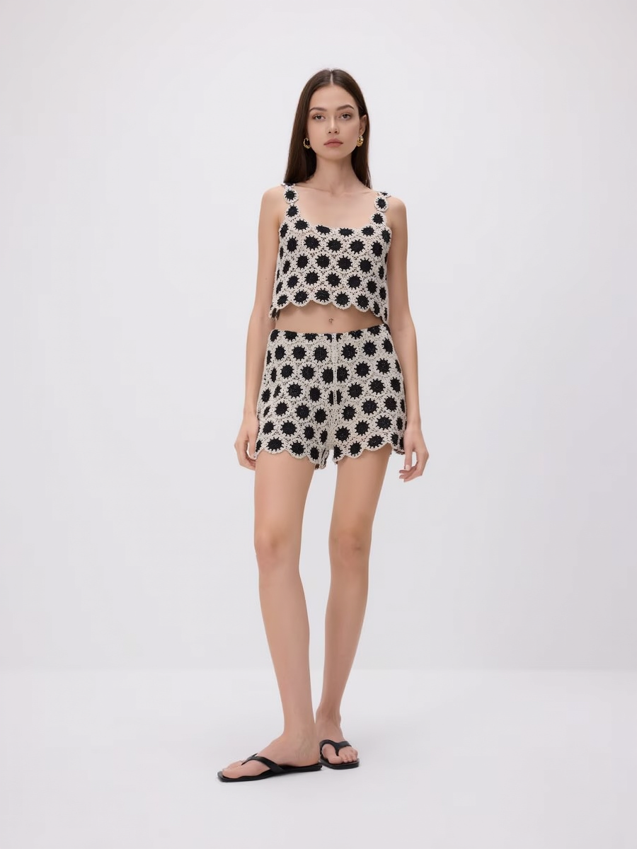 Openwork Pattern Tank Top And Shorts Set
