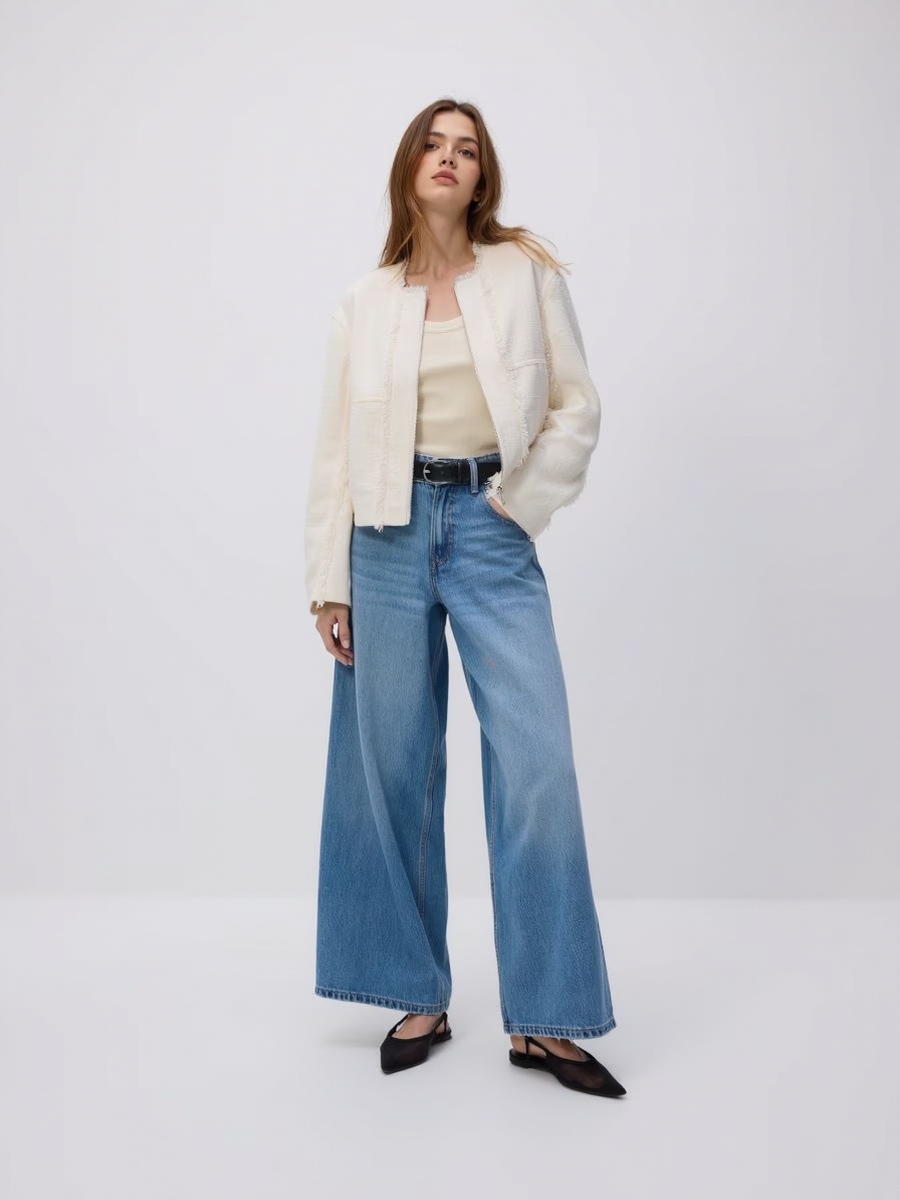 Wool Blend Tweed Zip-Up Jacket