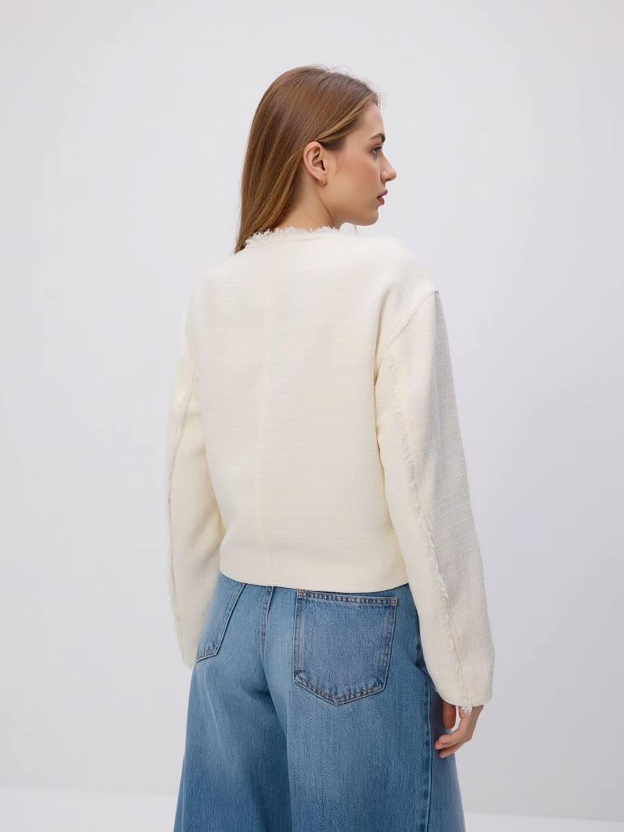 Wool Blend Tweed Zip-Up Jacket