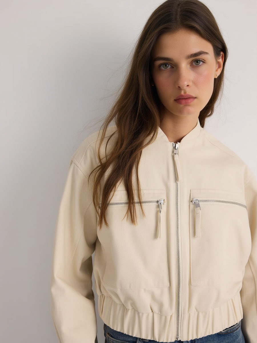Cotton Bomber Jacket With Zip Pockets