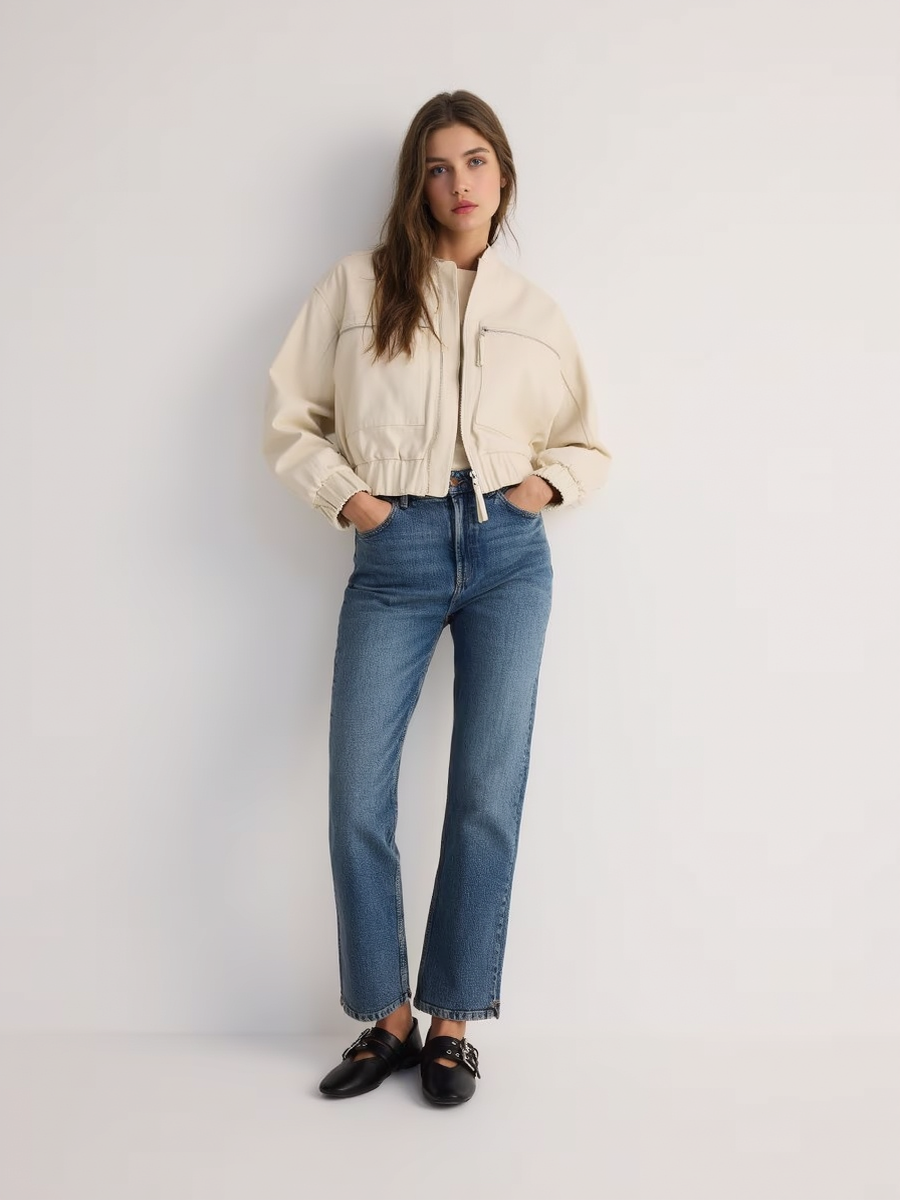 Cotton Bomber Jacket With Zip Pockets