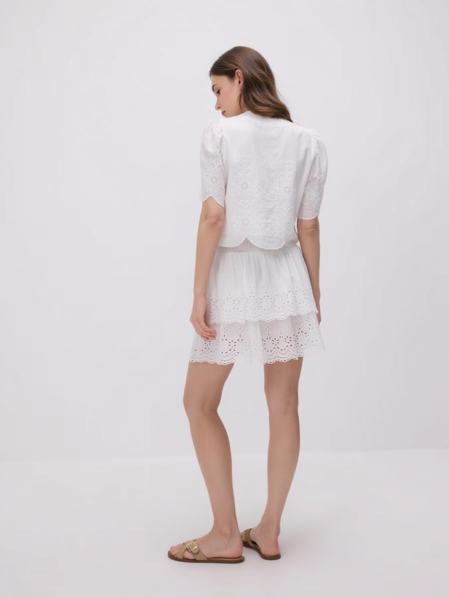 Openwork Embroidered Tie Top And Shorts Set