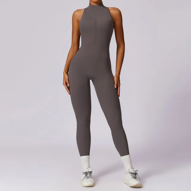 One-piece Jumpsuits Women Sporty Workout Zipper Long Sleeve Skinny Activity Wear Rompers