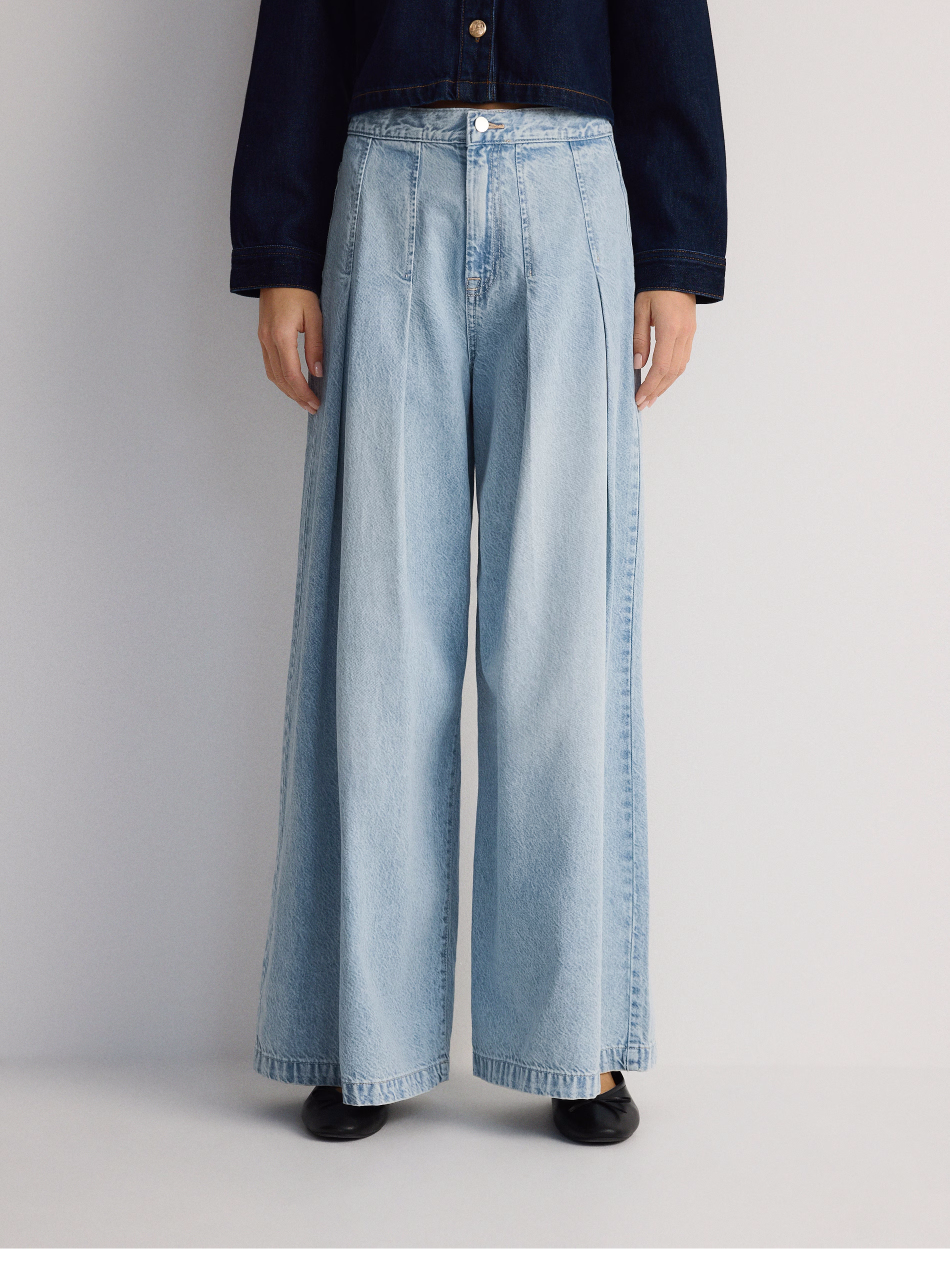 Pleated Wide Leg Women Denim  Jeans