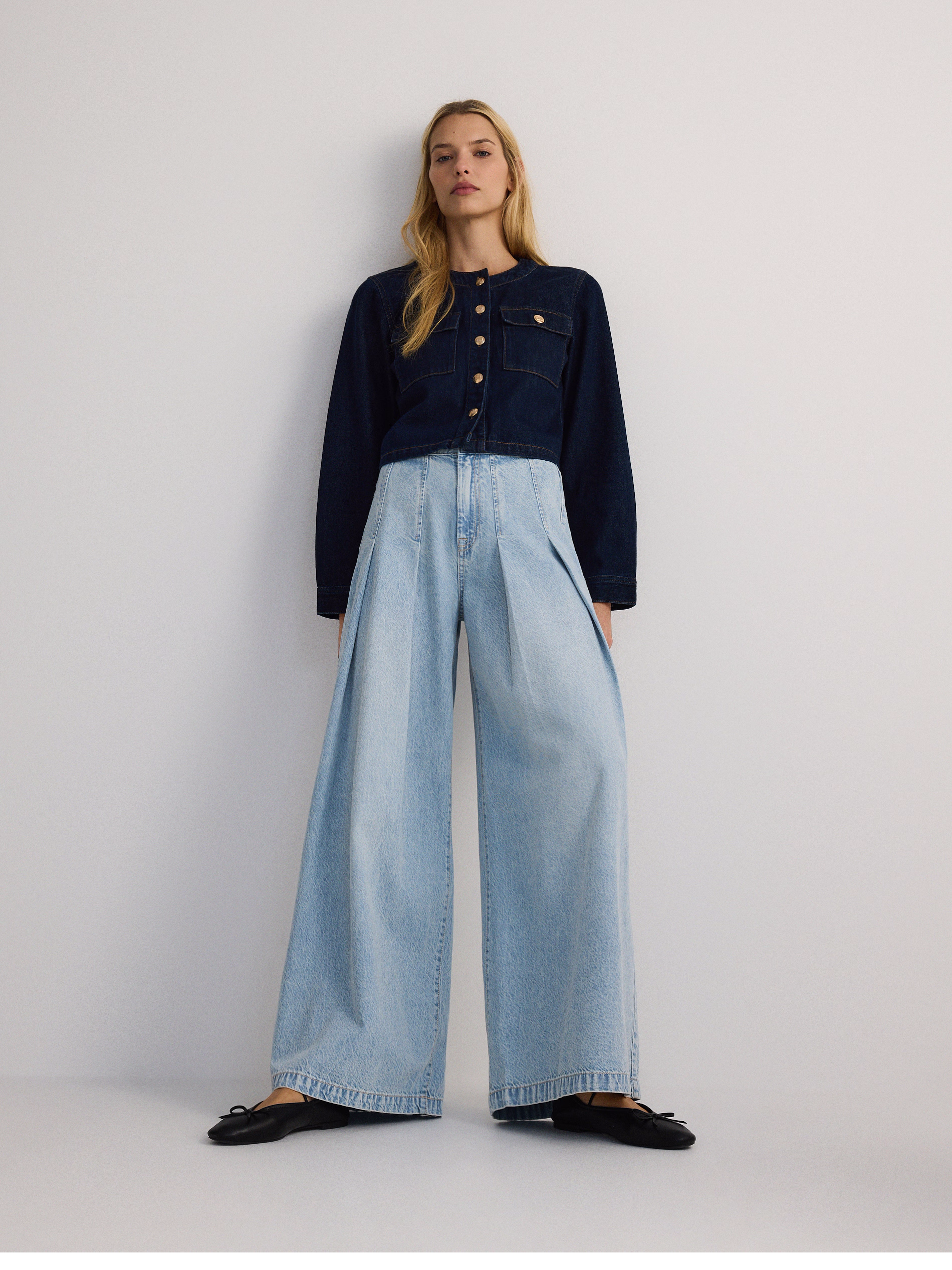 Pleated Wide Leg Women Denim  Jeans