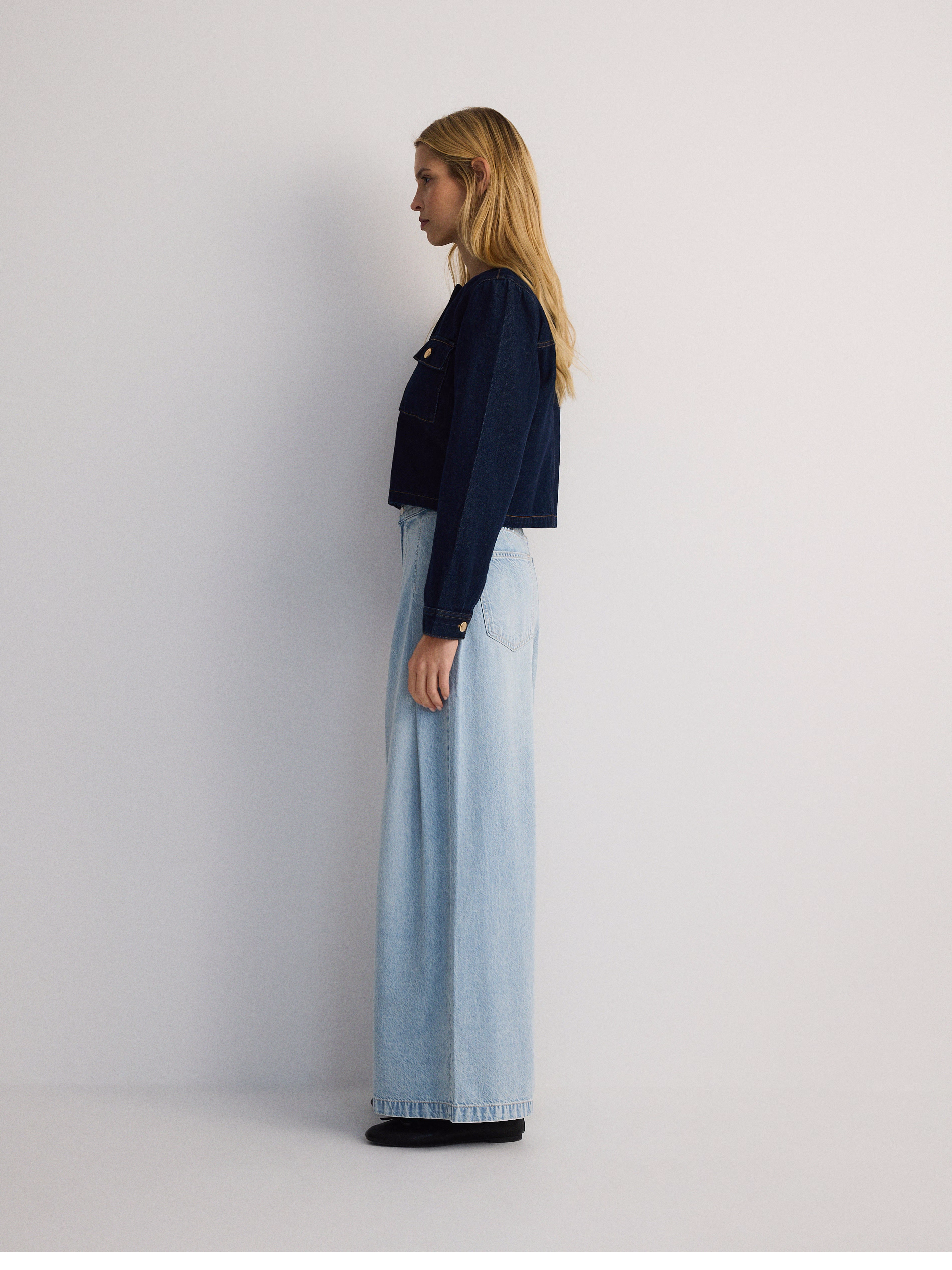 Pleated Wide Leg Women Denim  Jeans