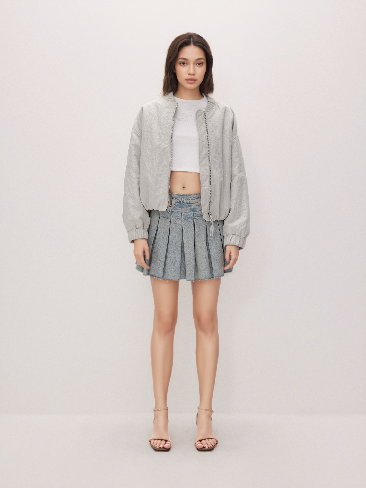 Stylish Pleated Women Mini Denim Skirt