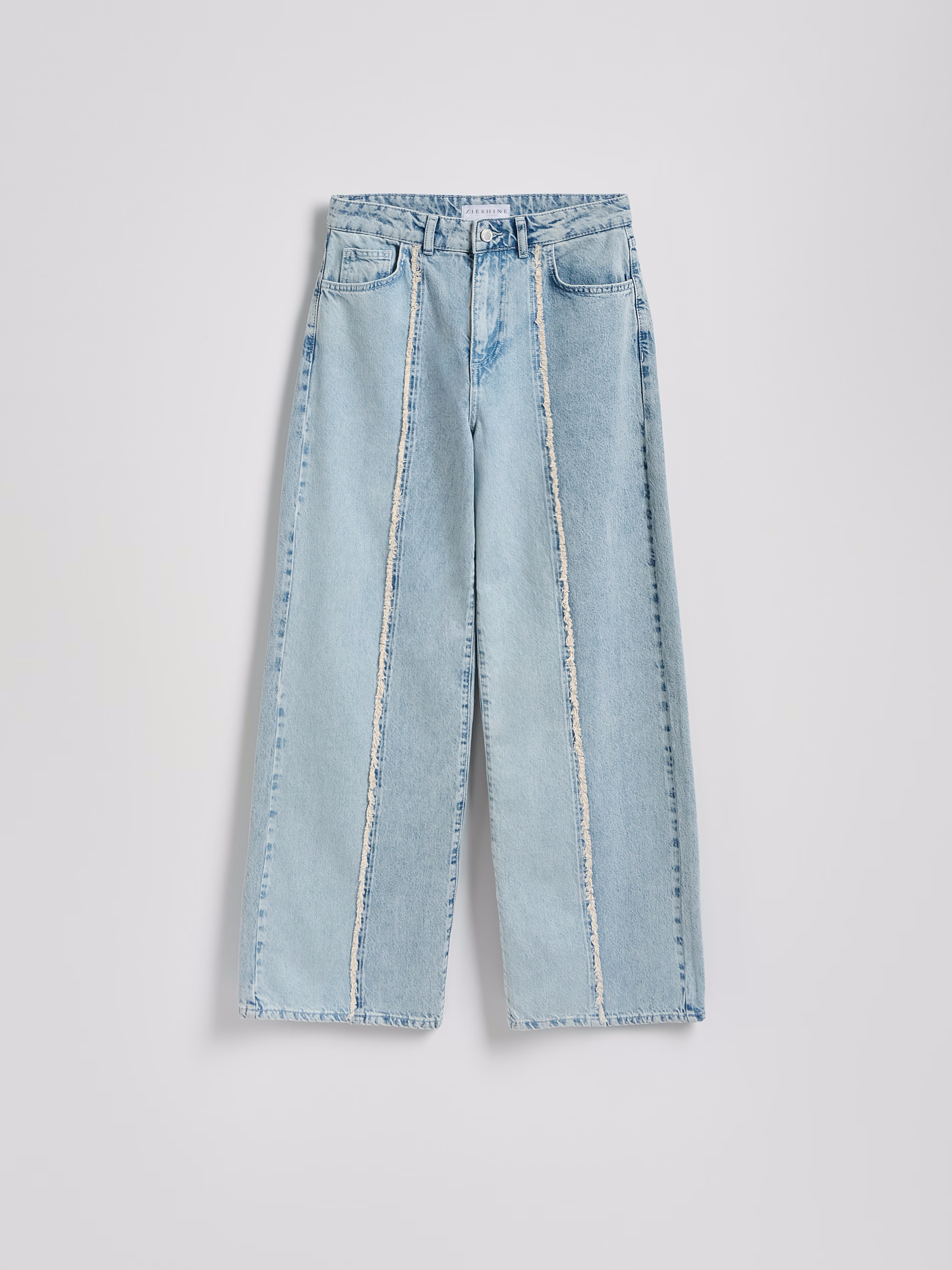 Women Wide Leg Jeans With Raw Seam Trim