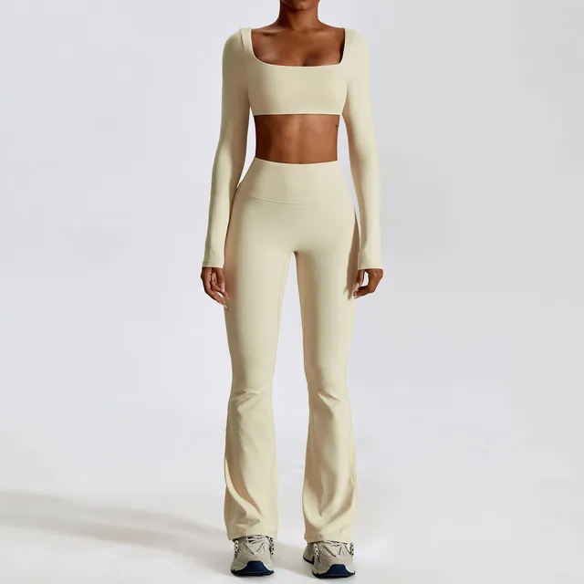 Workout Sportswear Gym Clothing Fitness Long Sleeve Crop Top High Waist Leggings Sports Set