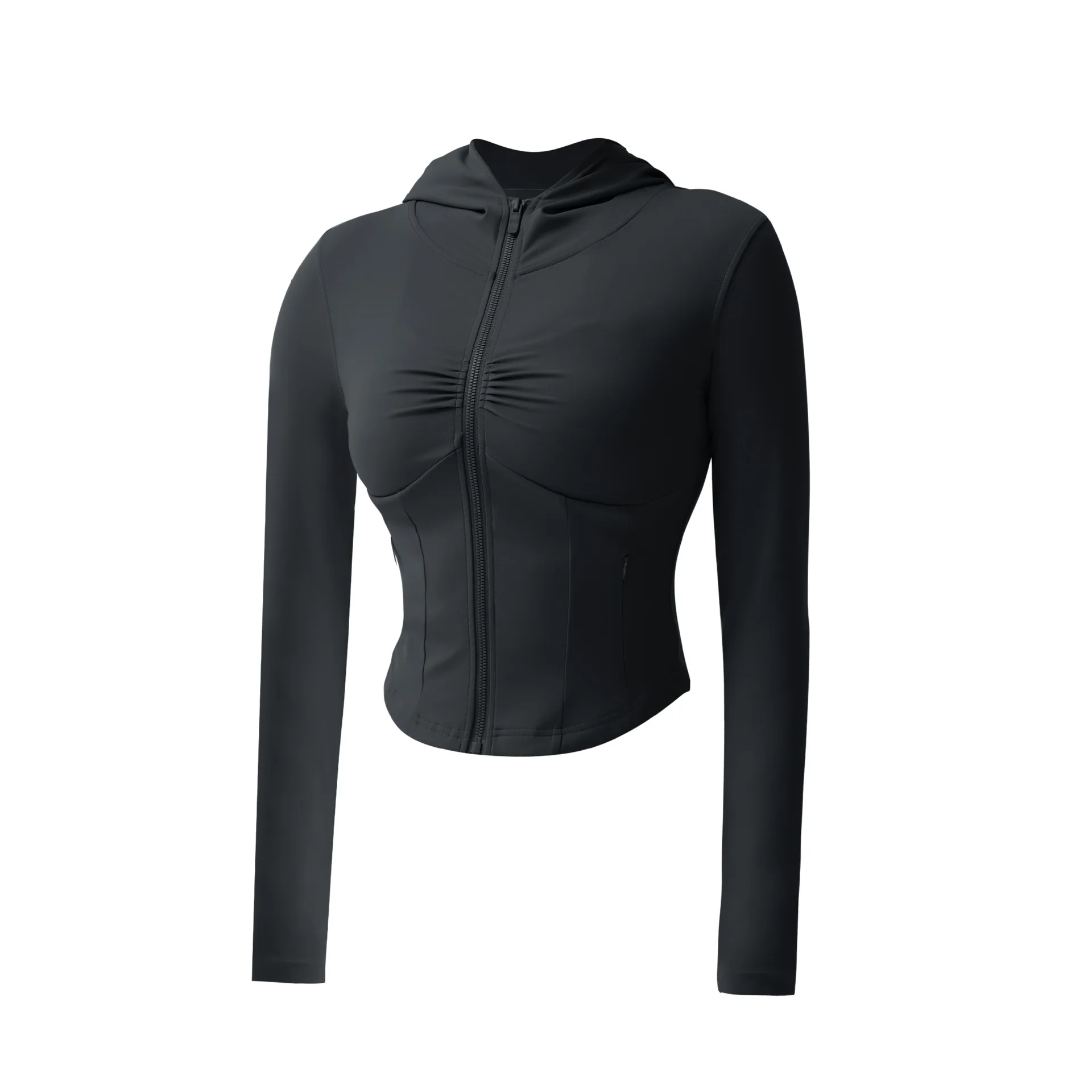 Quick-Dry Long Sleeves Sports jackets Gym Top Female Yoga Tights Zipper Hoodie-Zieline