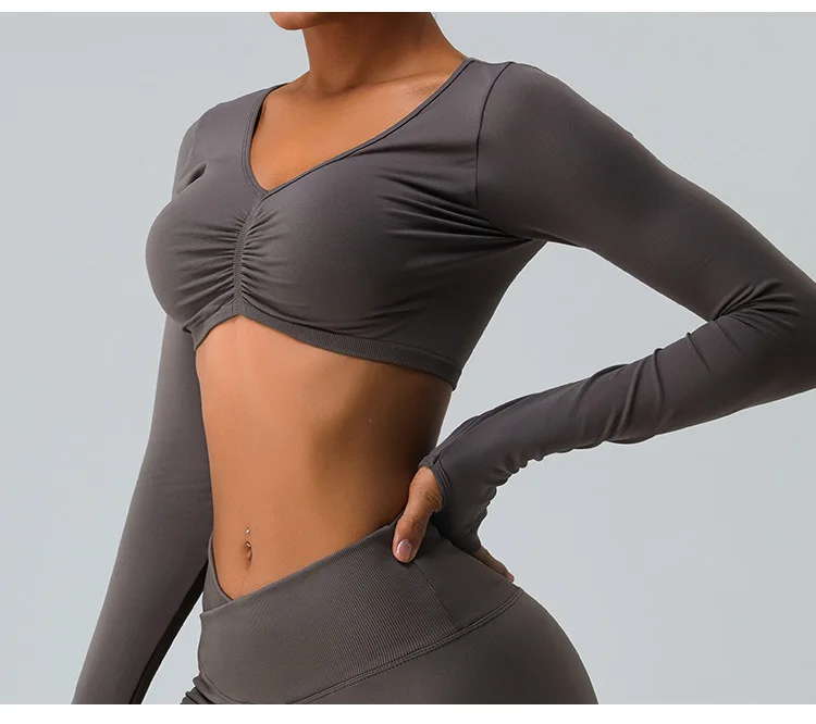 Sexy Long Sleeve Yoga Breathable Quick Dry Sportswear Workou Fitness Crop Top -Zieline